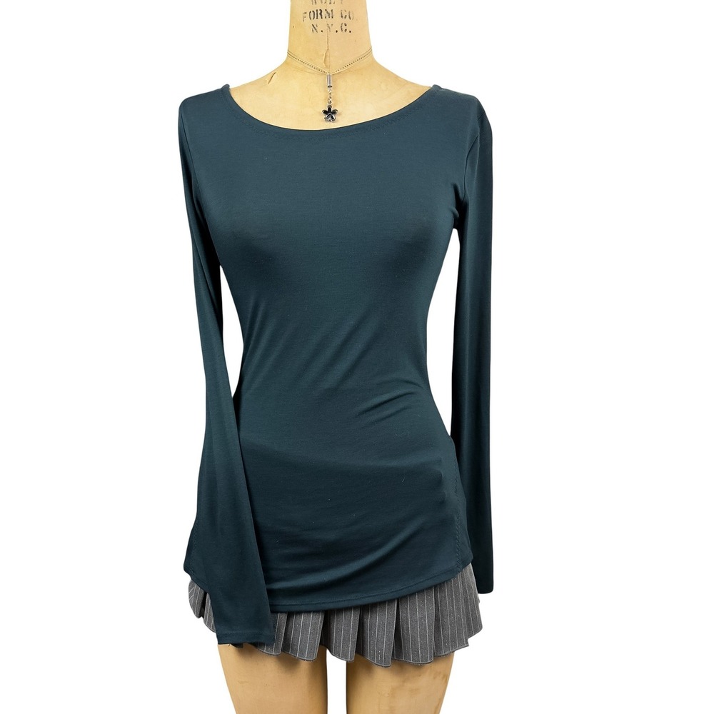 Athleta Green Long Sleeve Top Twist Open Back Slim Fit Fall Yoga Layer XXS